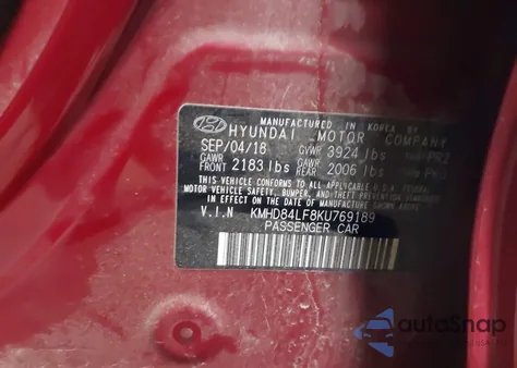 2019 Hyundai Elantra Sel z USA, uszkodzony, nr VIN KMHD84LF8KU769189